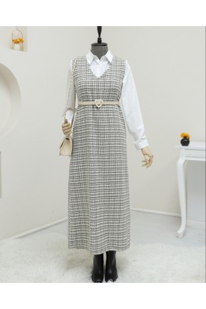 جيليه تويد برقبة على شكل حرف V  -خاكي