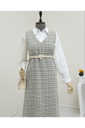 جيليه تويد برقبة على شكل حرف V  -خاكي