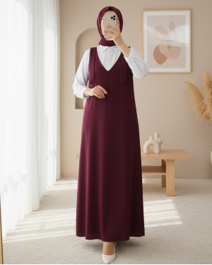 Omuzları Bağlamalı Uzun Jile       -Bordo