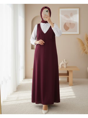 Long Gilet With Tied Shoulders       -Maroon