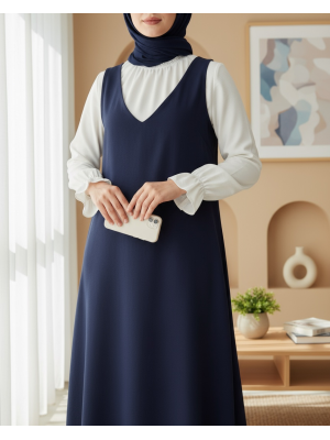 Long Gilet With Tied Shoulders       -Navy blue