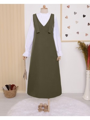 Long Gilet With Tied Shoulders        -Khaki