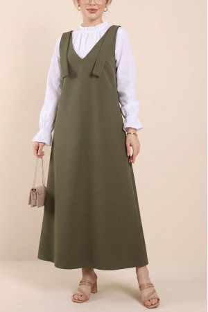 Long Gilet With Tied Shoulders        -Khaki