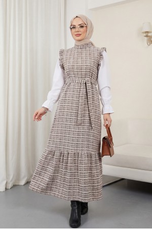 Kolları Fırfırlı Kemerli Tuvit Jile     -Mürdüm