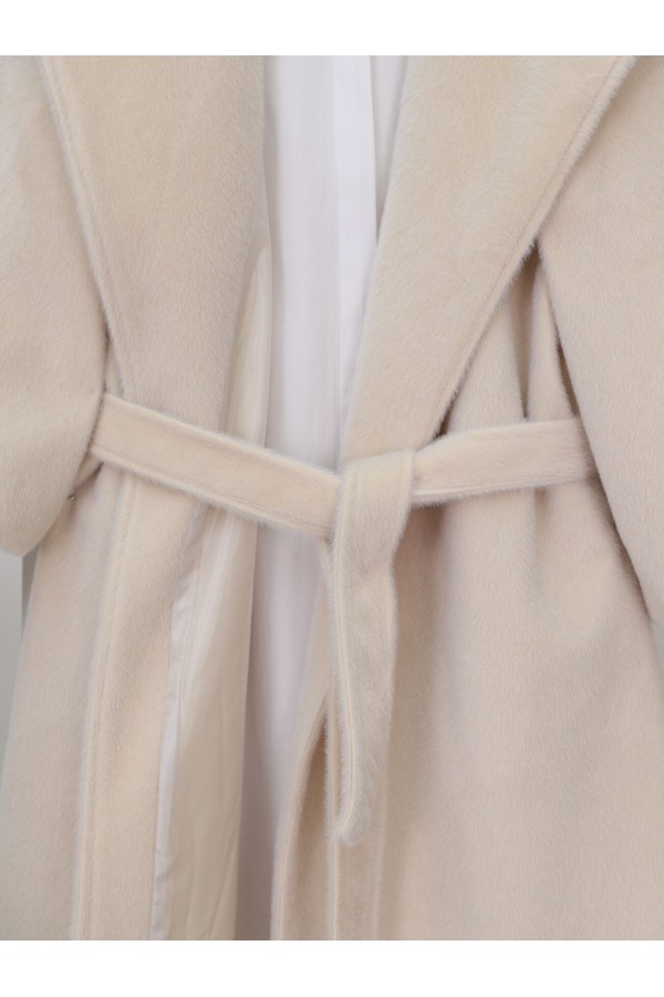 Shawl Collar Lined Cashmere Coat with Ribbed Sleeves -Cream color