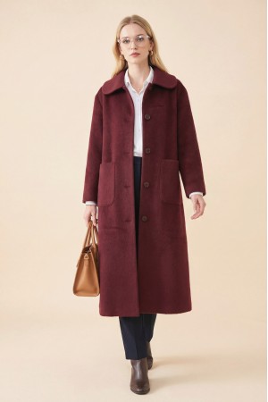 Boydan Düğmeli Cepli Kaban  -Bordo