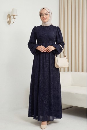 Kolu Lastikli Sim Çizgili Kemerli  Elbise -Laci