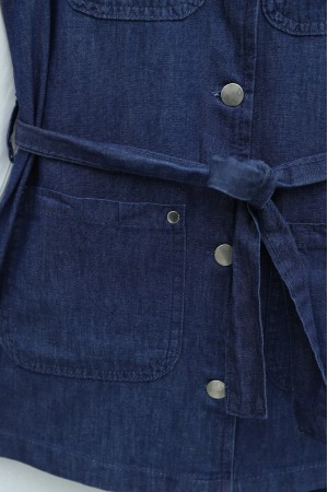 Bol Paça Pantolonlu Cepli Düğmeli Yelekli Kot Takım -İndigo