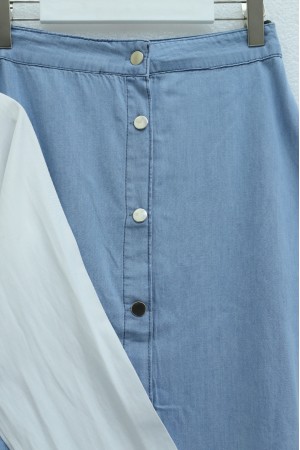 Yelek Etek Düğmeli Kot Takım -Açık Mavi