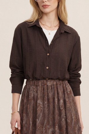 Crop Badyli  Kolyeli Arkası Uzun Gömlek -K. Kahve