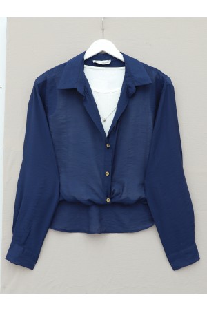 Crop Badyli  Kolyeli Arkası Uzun Gömlek -Laci