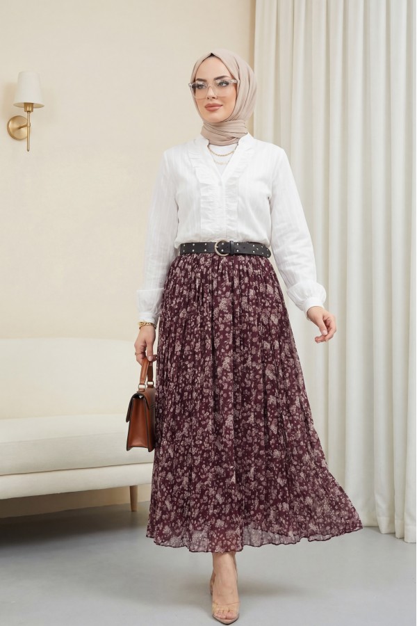 V-Neck Front Ruffled Tencel Semi-Sheer Bouquet Shirt -White