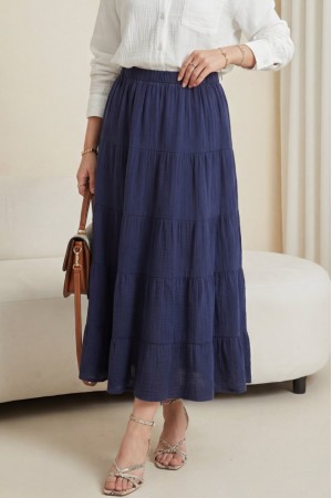 Beli Lastikli Parçalı Müslin Etek -Laci