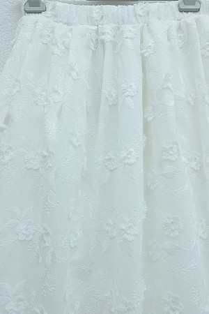 Beli Lastikli Fistolu Astarlı Keten Etek -Ekru