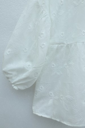 Kolu Lastikli Fistolu Yarı Transparan Keten Gömlek -Beyaz