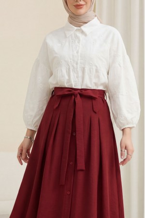 Kolu Lastikli Fistolu Yarı Transparan Keten Gömlek -Beyaz