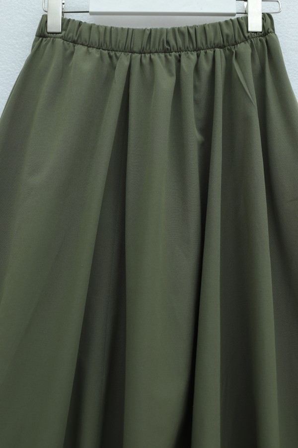 Lined Poplin Balloon Skirt with Elastic Waistband -Khaki