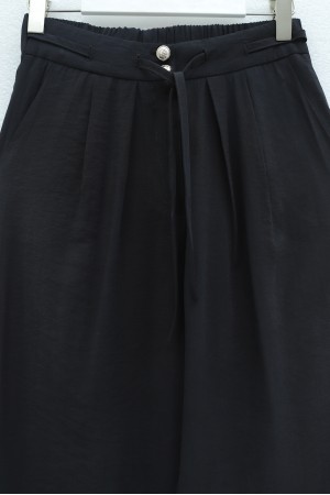 Beli Bağcıklı Çift Düğmeli Yüksek Bel Tensel Pantolon  -Siyah