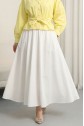 Lined, Zippered Summer Flared Linen Skirt -White
