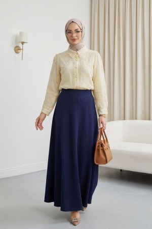 Button-down, lace-trimmed, patterned Jacquard Shirt - Beige