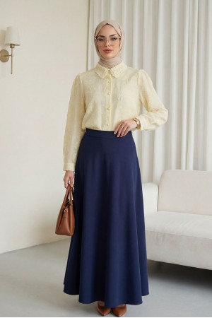 Button-down, lace-trimmed, patterned Jacquard Shirt - Beige