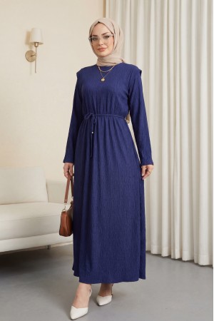 Omuzu Vatkalı Bağcıklı Bürümcük Elbise -Laci