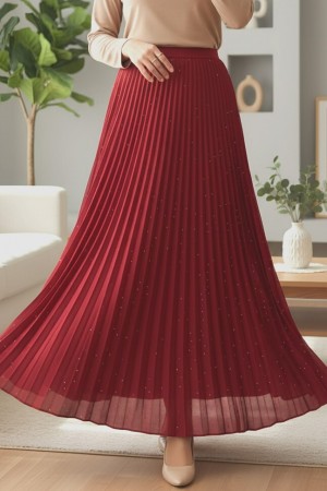 تنورة مطوية حجرية -أحمر