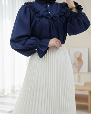 Taşlı Pliseli Etek  -Krem