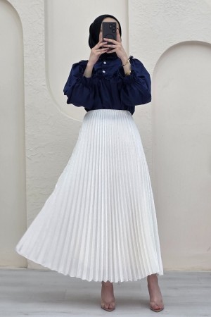 تنورة مطوية حجرية -لون كريمي