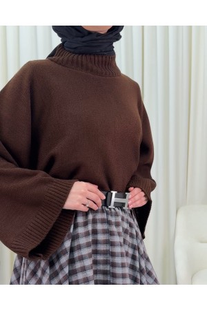 Half Turtleneck Crop Knit Sweater -Brown