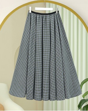 Plaid Patterned 360 Degree Skirt with Elastic Waistband -Khaki