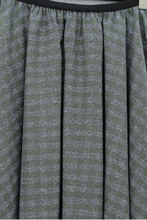 تنورة بنقشة مربعات بزاوية 360 درجة مع حزام خصر مطاطي -خاكي