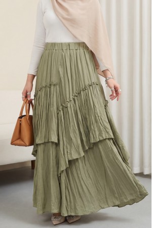 Beli Lastikli Keten Vual Katlı Etek -Çağla Y.