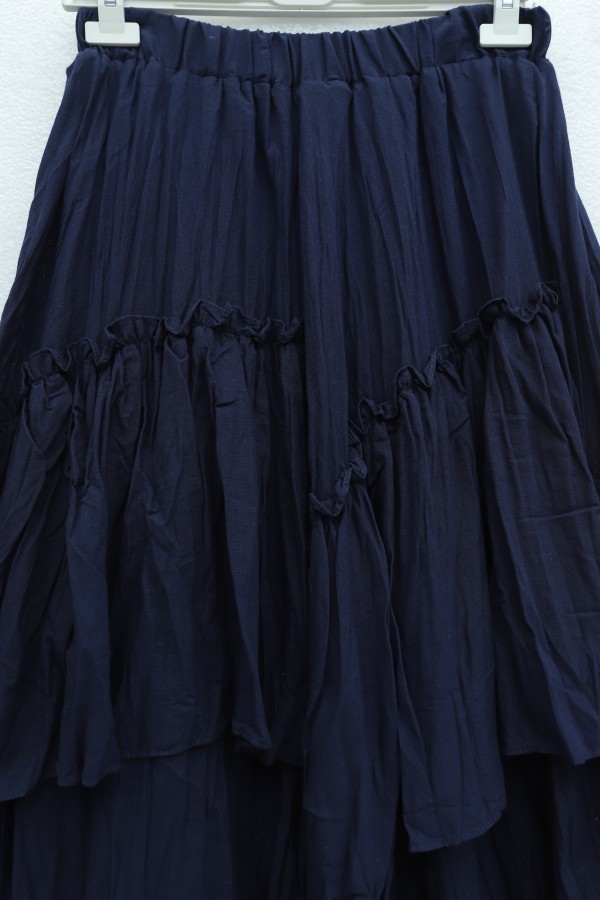 Elasticated Waist Linen Voile Layered Skirt -Navy blue