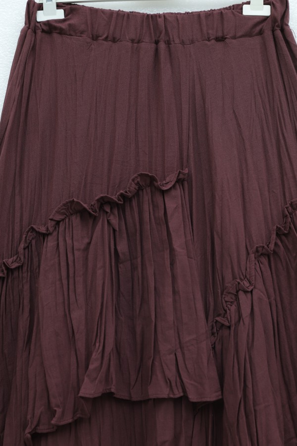 Elasticated Waist Linen Voile Layered Skirt  -Dark Bordo