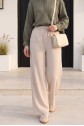 Elasticated Waist, Double Pocket, Wide Leg Tencel Trousers - Beige