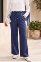 Elasticated Waist, Double Pocket, Wide Leg Tencel Trousers -Navy blue