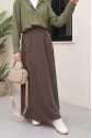 Tencel Skirt with Elastic Waistband, Drawstring Detail, and Pockets -Brown
