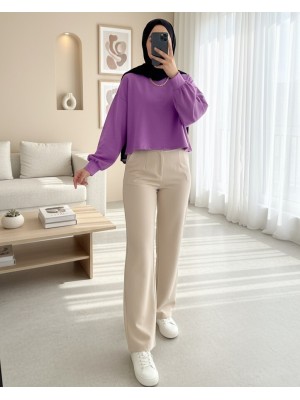 2 Thread Oversize Crop Sweat -Lilac