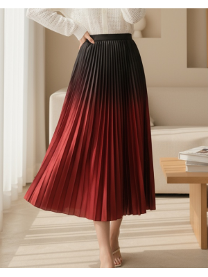 Degrade Renk geçişli Pliiseli Laklı Etek  -Bordo