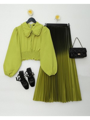 Degrade Renk geçişli Pliiseli Laklı Etek  -Fosfor Y.