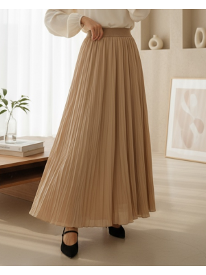 Kraşlı Astarlı Bol kesim Şifon Etek -Açık Vizon