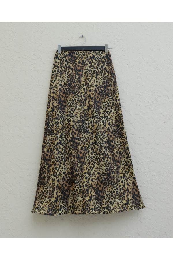 Leopar Desen Kloş Etek -Leopar