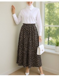 Pliseli Soft Balon Leopar Etek -Siyah