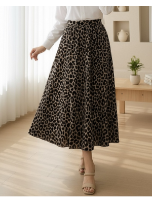 Pliseli Soft Balon Leopar Etek -Siyah