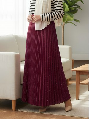 Stoned Pleated Skirt -Maroon