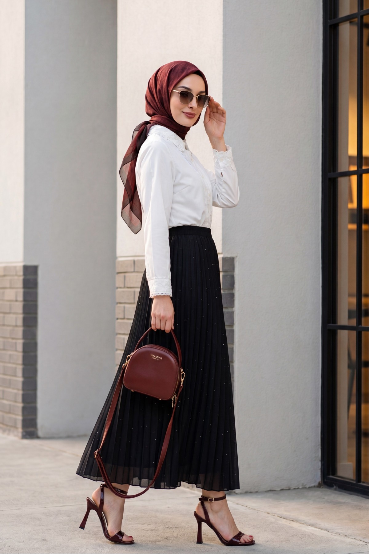 تنورة مطوية حجرية-أسود