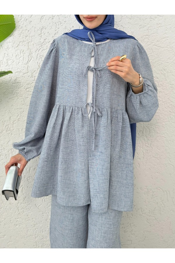 Front Tie Piece Elastic Arm Set -Ice Blue