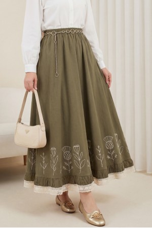 Dantel İşlemeli Beli Lastikli Etek -Çağla Y.