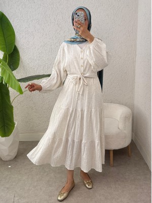 Beli Bağcıklı Yarasa Kol Düğmeli Bluz Etek Keten Takım -Bej